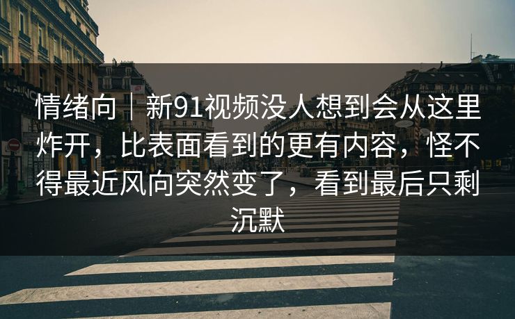 情绪向｜新91视频没人想到会从这里炸开，比表面看到的更有内容，怪不得最近风向突然变了，看到最后只剩沉默